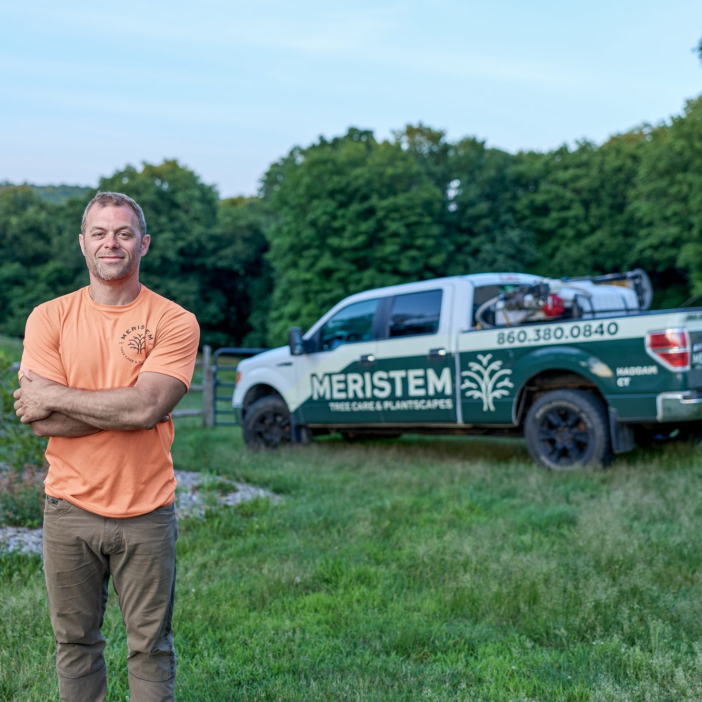 Guy Tuccero with his Meristem Tree Care truck in Haddam, Connecticut